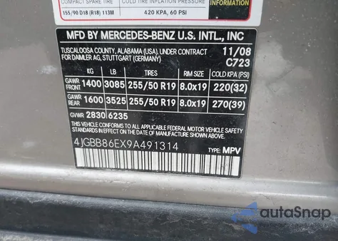 2009 Mercedes-Benz Ml 350 4Matic z USA, uszkodzony, nr VIN 4JGBB86EX9A491314